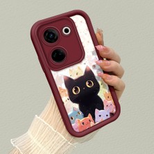 HONTINGA Tecno Camon 20 ile Uyumlu Kılıfı Düşüme Önleyici Basitlik Anti Düşme Kamera Korumali Şirin Kedi Desen Bordo Yumuşak Silikon Telefon Kılıfı K2-7183