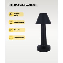 AC Aydınlatma Siyah Monza Masa Lambası - Dokunmatik - 3 Renk Işık