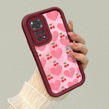 HONTINGA Xiaomi Redmi Note 11 ile Uyumlu Kılıfı Düşüme Önleyici Basitlik Anti Düşme Kamera Korumali Şirin Vişne Desen Bordo Yumuşak Silikon Telefon Kılıfı K2-7185