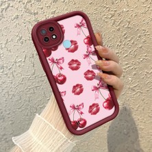 HONTINGA Realme C21 ile Uyumlu Kılıfı Düşüme Önleyici Basitlik Anti Düşme Kamera Korumali Şirin Vişne Desen Bordo Yumuşak Silikon Telefon Kılıfı K2-7185
