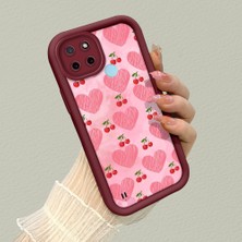 HONTINGA Realme C21Y ile Uyumlu Kılıfı Düşüme Önleyici Basitlik Anti Düşme Kamera Korumali Şirin Vişne Desen Bordo Yumuşak Silikon Telefon Kılıfı K2-7185