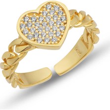 Fumeyabi Gümüş Ayarlanabilir Gold Kalpli Kadın Yüzük