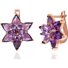 Fumeyabi Gümüş Rose Mor Lotus Çiçeği Kadın Küpe