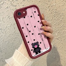 HONTINGA iPhone 7 ile Uyumlu Kılıfı Düşüme Önleyici Basitlik Anti Düşme Kamera Korumali Kalp Desen Bordo Yumuşak Silikon Telefon Kılıfı K2-7186
