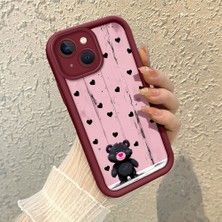 HONTINGA iPhone 13 ile Uyumlu Kılıfı Düşüme Önleyici Basitlik Anti Düşme Kamera Korumali Kalp Desen Bordo Yumuşak Silikon Telefon Kılıfı K2-7186