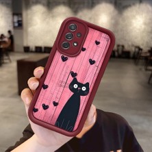HONTINGA Samsung Galaxy A72 ile Uyumlu Kılıfı Düşüme Önleyici Basitlik Anti Düşme Kamera Korumali Şirin Kedi Desen Bordo Yumuşak Silikon Telefon Kılıfı K2-7183