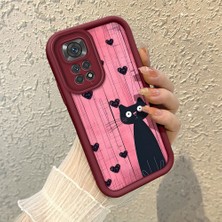 HONTINGA Xiaomi Redmi Note 11 ile Uyumlu Kılıfı Düşüme Önleyici Basitlik Anti Düşme Kamera Korumali Şirin Kedi Desen Bordo Yumuşak Silikon Telefon Kılıfı K2-7183