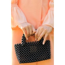 Trivogue El Yapımı Incili Yuvarlak Kol Çanta Siyah