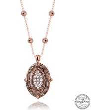 Fumeyabi Swarovski Crystal Taşlı Rose Top Zincir Oval Gümüş Kadın Kolye
