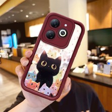 HONTINGA Infinix Smart 8 ile Uyumlu Kılıfı Düşüme Önleyici Basitlik Anti Düşme Kamera Korumali Şirin Kedi Desen Bordo Yumuşak Silikon Telefon Kılıfı K2-7183