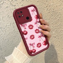 HONTINGA Xiaomi Redmi 10C ile Uyumlu Kılıfı Düşüme Önleyici Basitlik Anti Düşme Kamera Korumali Şirin Vişne Desen Bordo Yumuşak Silikon Telefon Kılıfı K2-7185