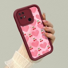 HONTINGA Xiaomi Redmi 10C ile Uyumlu Kılıfı Düşüme Önleyici Basitlik Anti Düşme Kamera Korumali Şirin Vişne Desen Bordo Yumuşak Silikon Telefon Kılıfı K2-7185