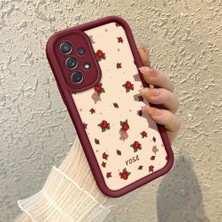 HONTINGA Samsung Galaxy A72 ile Uyumlu Kılıfı Düşüme Önleyici Basitlik Anti Düşme Kamera Korumali Şirin Rose Desen Bordo Yumuşak Silikon Telefon Kılıfı K2-7184