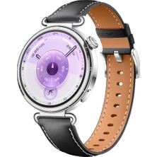 Sneezy Huawei Watch Gt6 41MM Ile Uyumlu Gümüş Metal Tokalı Deri Zarif Şık Kordon