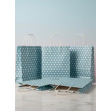 e ERTA Mavi Benekli Kraft Çanta 25X31 cm 25 Adet Hediye Poşeti ,hediye Paketi ,puantiyeli Kraft Kağıt Çanta
