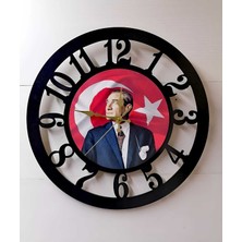 PremiumPort Şık Ahşap Duvar Saati, Atatürk Temalı Dekoratif Tasarım