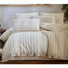 Monochrome %100 Organik Pamuk Müslin Bohem Ahşap Düğmeli Kutulu 4 Parça Nevresim Takımı Ekru/bej