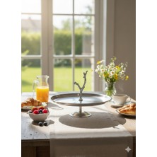 Özburak Elora Çelik Ayaklı Kek Kurabiye Tatlı Ikramlık Sunum Servis Standı Çap 23 cm Boy:5 cm Gümüş