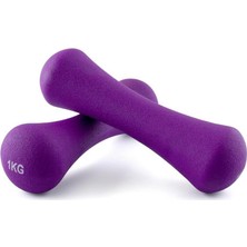 Feyza Design Mor Renkli 2X1KG Neopren Dambıl Seti, Sağlıklı Spor Aktiviteleri Için
