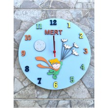 PremiumPort Ahşap Çocuk ve Bebek Odası Duvar Saati, Kişiye Özel 'küçük Prens' Tasarımı