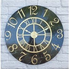 PremiumPort Mermer Desenli Altın Renkli Rakamlı 50 cm Duvar Saati