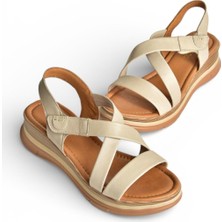 Fox Shoes Y555420203 Vizon  Hakiki Deri Kadın Sandalet