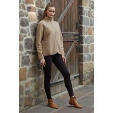 Otarzsenin Knup Kadın Dik Yaka Yarım Fermuarlı Açık Kahve Sweatshirt