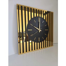 PremiumPort Modern Likya Time Ahşap Duvar Saati, Gold-Siyah, Akar Sessiz Mekanizmalı