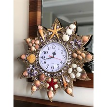 PremiumPort Ahşap Duvar Saati, Deniz Kabuklarıyla Dekoratif ve Sessiz Quartz Mekanizma