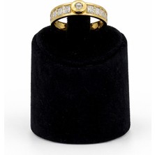 Pangu Ortası Taşlı Baget Detaylı Gold Renk Çelik Kadın Yüzük