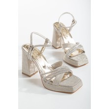 Miss Zülüf Kadın Taş Bieli Simli Malzeme Topuklu Sandalet