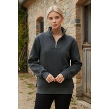 Otarzsenin Dofi Kadın Antrasit Yarım Fermuarlı Kapüşonlu Sweatshirt