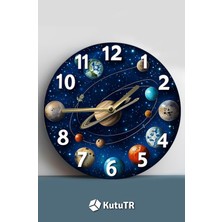 PremiumPort Gezegen Temalı Mdf Duvar Saati 33 Cm, 3D Görünüm, Hd Baskı, Sessiz Mekanizma