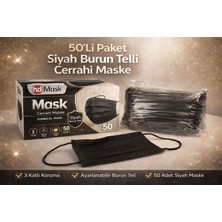 Hd Mask 50'li Cerrahi Siyah Ipli Maske 3 Katlı - 4 Kutu