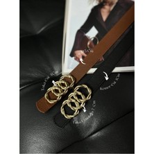 Fiori 2'li Birleşik Halka Tokalı Leopar Kadın Pantolon Kemeri, Ceket Kemeri, Elbise Kemeri, Gömlek Kemeri