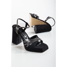 Miss Zülüf Kadın Taş Bieli Simli Malzeme Topuklu Sandalet