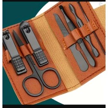 Baymusk Teknoloji 7 Parçalı Paslanmaz Çelik Deri Çantalı Tırnak Bakım Seti Manikür Seti