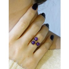 Esha Doğal Taş Ametist 3'lü Doğal Taşlı Antik Model Kadın Ayarlanabillir Yüzük EUY88AMT