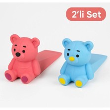 GezegenX Ayıcık Kapı Stoper 2'li Set | Şirin, Güvenilir,estetik ve Işlevsel Kapı Tutucu | Mavi-Pembe