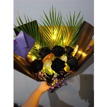 Ceku Home Tasarım Siyah Kadife Gül ve Çeşitli Çiçekli Işıklı Buket Sevgililer Günü Hediyesi