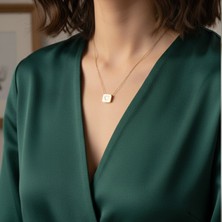 Lente Aksesuar 316L Çelik Gold Sedefli Plaka Kalp Kolye - Antialerjik Kararmaz Kare Kalp Tasarım