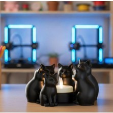 3D Boyuthane Gece Dostları – Dekoratif Kedi Figürlü Mumluk
