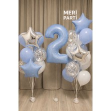 Meri Parti Soft Mavi 1 Yaş Balon  Seti – Yıldız Folyo & Konfetili Balon Buketi
