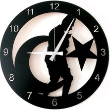 PremiumPort Şık Siyah Ahşap Duvar Saati, Atatürk Portresi, 40 Cm, Modern Tasarım