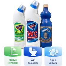 Birka 3’lü Temizlik Seti | Wc Tuvalet 750 ml + Banyo Temizleyici 750 ml + Kireç Çözücü 1 kg
