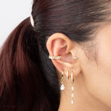 Zuum Özel Seri Zirkon Taşlı 14K , Gold , Sarı Renk Kıkırdak Çelik Küpe