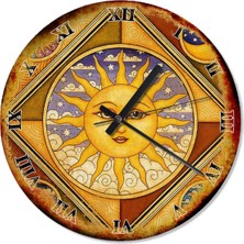 PremiumPort 50 cm Çap Özel Tasarım Güneş ve Yıldızlar Duvar Saati