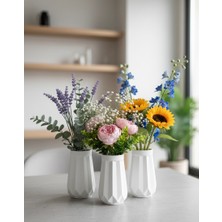 Silver 3’lü Modern Geometrik Tasarım Dekoratif Vazo Seti - Iskandinav Tarzı Beyaz Minimalist Vazo