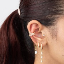 Zuum Özel Seri Zirkon Taşlı X Model 14K , Gold , Sarı Renk Kıkırdak Çelik Küpe