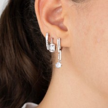 Zuum Özel Seri 3lü Zirkon Taşlı Gümüş Renk Baget Küpe